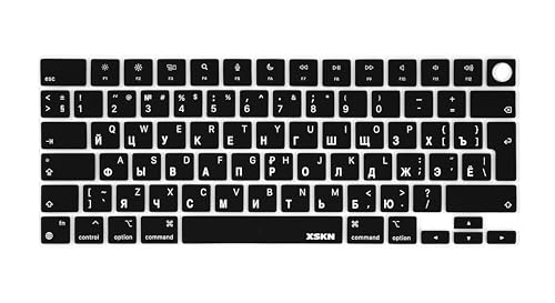 XSKN Russian Letter Black EU Keyboard Silicone Skin Cover for 2021 and Later M2 M3 M4 Chip MacBook Air 13.6 15.3 inch MacBook Pro 14.2 16.2 inch with Touch ID