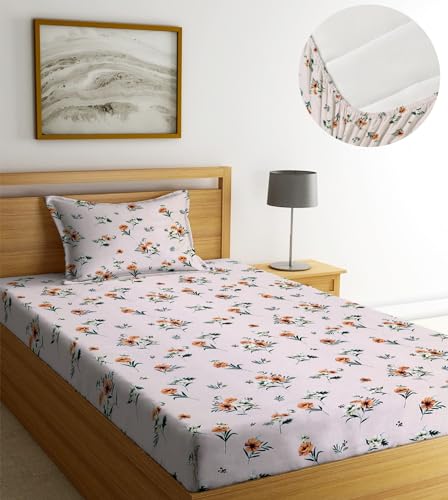 Image of NHD HOME Premium Microfiber Elastic Fitted Bedsheets with 1 King Size Pillow Covers | Single Mattress Bed with All Around Elastic 200 TC Supersoft | Size - 72 x 36 +6 inches |White Green Yellow