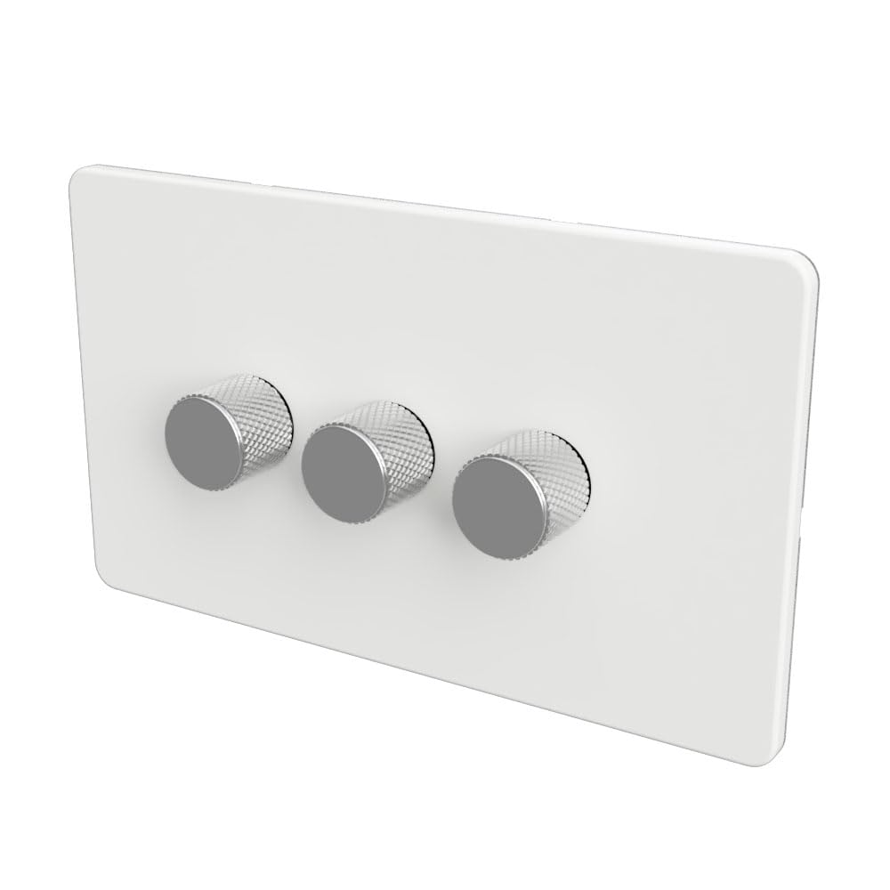 SAMOTECH WIFI Smart DIMMER UK No neutral wire required, compatible with Alexa, Google, Tuya, Smart Life - White/Silver 3-Gang — image 1