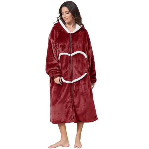 Image of Oversized Wearab Blanket Hoodie, Cozy Flannel Blanket with Sleeves and Zipper for Women, Mens, Teens
