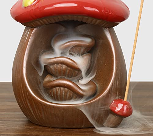 Oursky Mushroom Backflow Incense Holder Ceramic Incense Burner With 10 Incense Cones+30 Incense Sticks+Tweezer Waterfall Incense Burner For Home Decor Christmas Day Yoga Meditation #TOP4