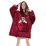 RainRose Pullover Damen, Oversize Hoodie Damen Decke Sweatshirt , Geschenke für Frauen Decke mit ärmel, Weicher Warmer Kapuzenpullover Damen Einheitsgröße für Damen, Herren (Rot)
