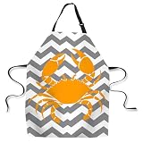 afidomu Kitchen Cooking Apron Crab Nautical Sea Animal Chevron Apron Home Baking Chef Apron Waterproof For Women Men 31X27 Inches