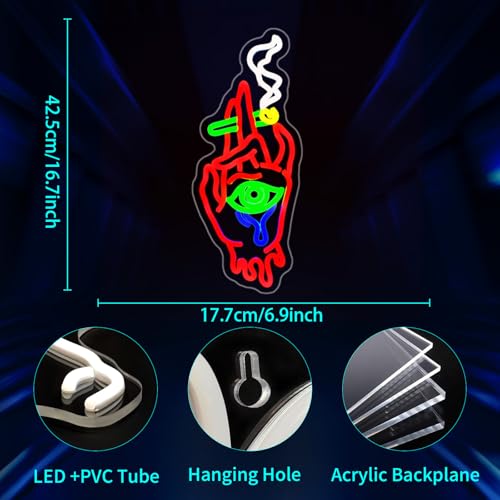Image of Hand Eyes Neon Sign, JGHTURIE Bar Neon Signs for Wall Decor Red Light Up Sign USB Powered Led Signs for Man Cave Game Room Boys Beer Decoration