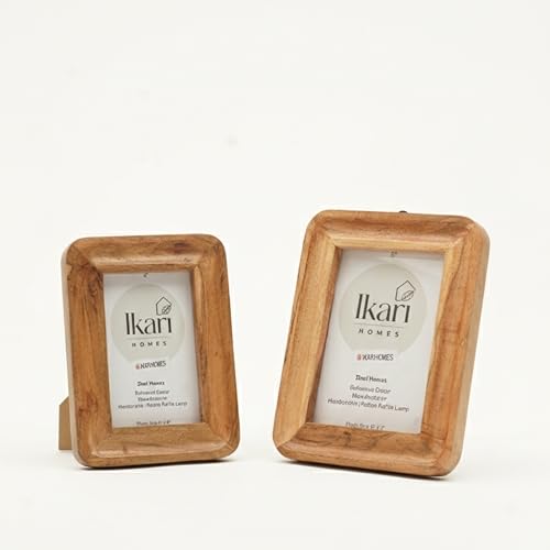 Image of Ikari Homes Premium Acacia Wood Photo Frame with Natural Burn Finish | Unbreakable Plexiglass Picture Frame for Tabletop & Wall Hanging | Heavy Sturdy Artisan Crafted Set