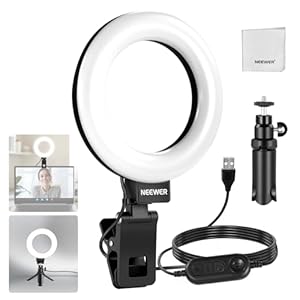 NEEWER Basics 5" Ringlicht mit Mini Stativ Ständer für Tisch Videokonferenz Licht, Clip on Streaming Set für Monitor Webcam Laptop Computer Make up Selfies Videoaufnahmen, Reinigungstuch, BR60