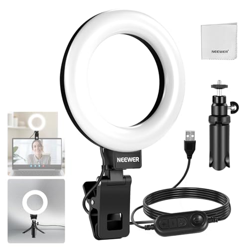 NEEWER Basics 5' Ringlicht mit Mini Stativ Ständer für Tisch Videokonferenz Licht, Clip on Streaming Set für Monitor Webcam Laptop Computer Make up Selfies Videoaufnahmen, Reinigungstuch, BR60