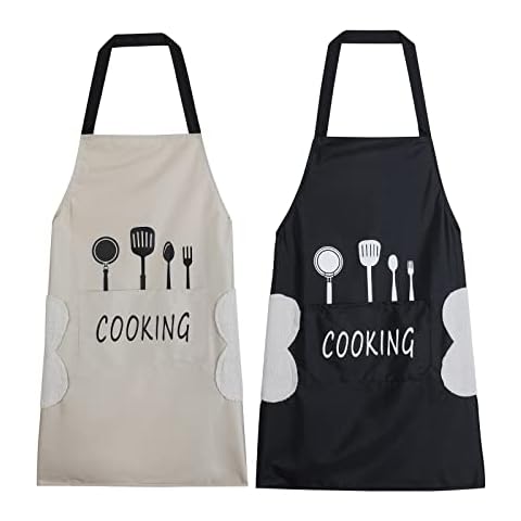 Agirlvct 2 Pack Kitchen Apron with Hand Wipe,Water-drop Resistant with Pockets Cooking Dish Washing Bib Aprons Birthday Gift for Women Men Chef Home Coffee Restaurant Cover