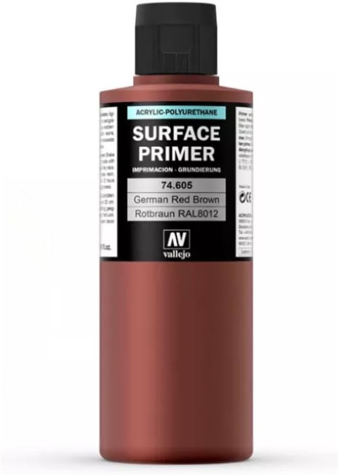 Vallejo - Surface Primer Color | German Red Brown 200 ml. (6.76 fl.oz.) | Matte Finish and Fast Drying | Perfect for Airbrushing and Great Adhesion to Figurines and Scale Models