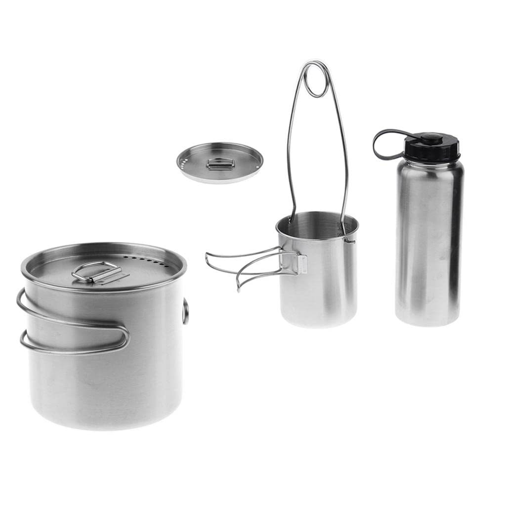 Gobelet de Camping Acier Inoxydable avec Poignée Pliable et Couvercle à Trous d'Aération Échelle Graduée Pratique Adapté aux Activités de Camping