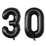 40 Inch Black 30 Number Balloons, Giant Jumbo Helium Mylar Foil Black Number Balloons for Birthday, Black Mylar Digital Balloons for 30th Birthday, Anniversary Party Decorations Supplies