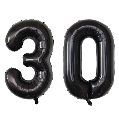 Image of Number Balloons Black Party Balloon - Giant Number 30 Balloon, 40 Inch Large Balloon for 30th Birthday Decorations, Black Party Supplies for Men Women