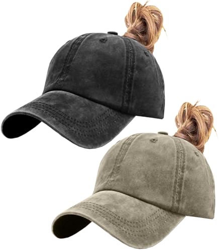 Casquette de baseball avec trou queue de cheval vintage lot de 2 réglable