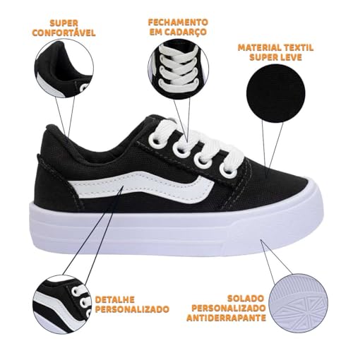 Tênis Infantil Street Nº 19ao26 Skate Menino Menina 11.111i (Preto, BR, Criança de 4 a 8 anos, Numér