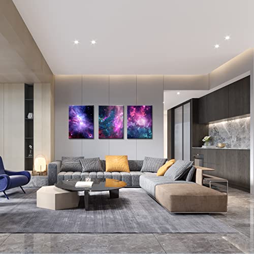 Lingula Outer Space Wall Art Posters - Framed For Modern Home Decoration 3 Pieces Of Milky Way Painting Pictures Purple Universe Galaxy Canvas Prints Ready To Hang Decor Living Room Teens, 12X16 Inch #TOP3