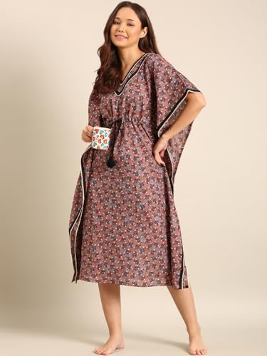 Image of Rupa Jon Aishwarya Women Full Length Printed Kaftan Nighty in Premium Cotton Blend Fabric, Night Dress, Maxi Nighty for Comfortable Everyday Wear