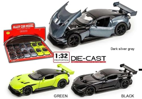Image of Model Car Exclusive Alloy Metal Pull Back Die-cast Car Metal Pullback Toy car with Openable Doors & Light Music Best Gifts Toys Kids (1:32 Scale Aston Martin Vulcan - Black)