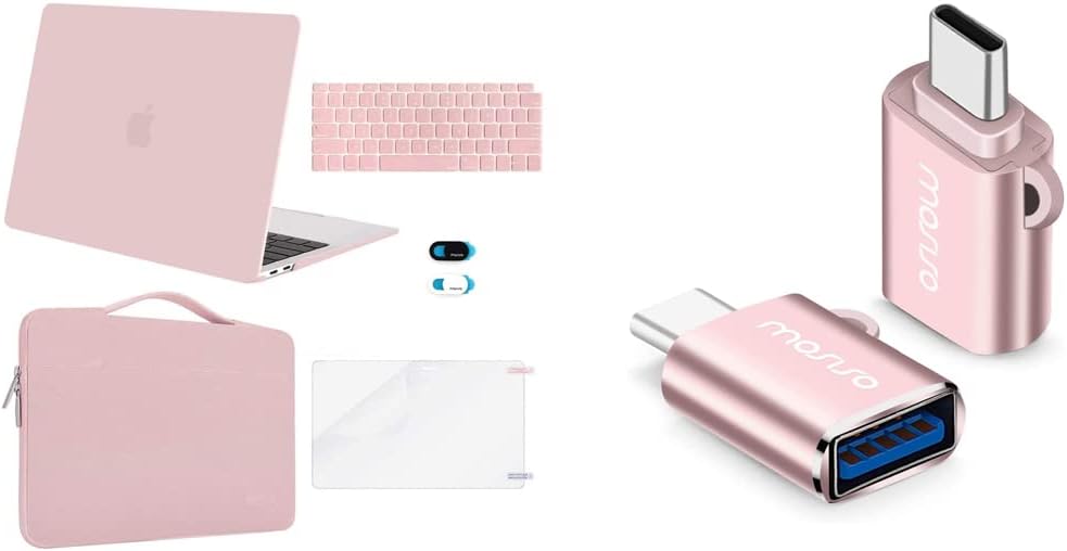 MOSISO Plastic Hard Shell&Sleeve Bag&Keyboard Cover&Webcam Cover&Screen Protector&USB Type-C Adapter Compatible with MacBook Air 13 inch Retina