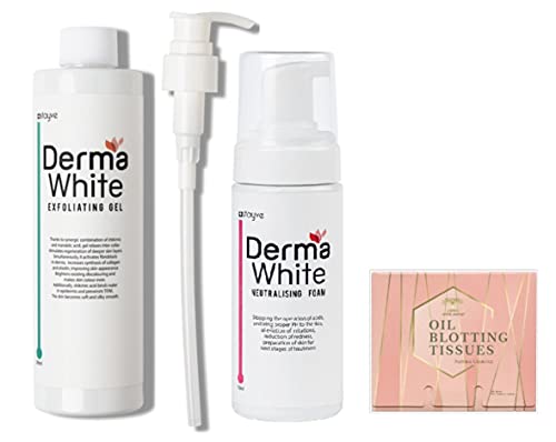 Stayve Dermawhite Professional Exfoliating Gel and Neutralizing Foam Combo Bundled with 1 Pack of Herblandia Oil Absorbing Blotting Paper