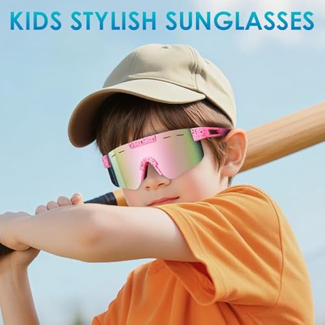 Kids Polarized Sports Sunglasses, Youth Baseball Sunglasses for Boys Girls Age 3-12 Softball Running Cycling Glasses