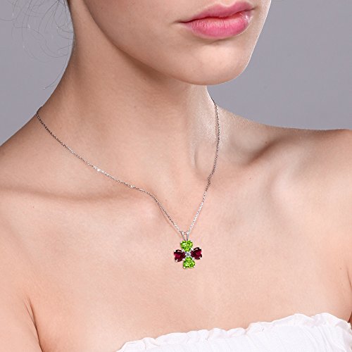 Gem Stone King 925 Sterling Silver Green Peridot and Red Created Ruby 4 Heart Shape Gemstone August Birthstone Pendant Necklace For Women (3.58 Cttw, 6MM Heart, with 18 Inch Silver Chain) - Image 4