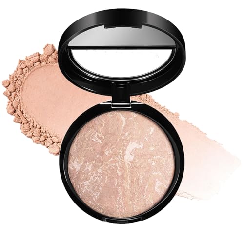 Colour Correcting Powder Foundation for Mature Skin - Full Coverage & Long-Lasting Wear Pressed Baked Formula for Oil Control Brightening Medium to Full Buildable Matte Finish (Light Beige)