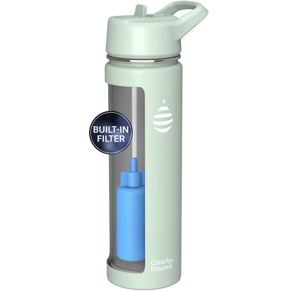 Clearly Filtered Water Bottle | Removes 220+ Contaminants, Double-Wall Insulated Stainless Steel, BPA/BPS Free, Phthalate Free, Filters Flouride Lead Chlorine (20oz, Mint)