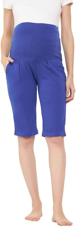 CloviaWomen's Cotton Chic Basic Maternity Shorts in Blue