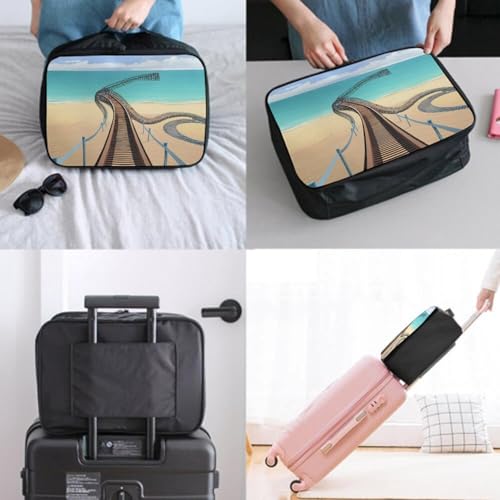 Leather Travel Carry On Tote Weekender Bag, Large Overnight Storage Bag, Lever To Hang Bags For Women Men Beach Roller Coaster Art2