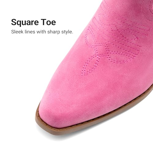DREAM PAIRS DREAM PAIRS Cowboy Boots for Women Cowgirl Western Boots Fashion Embroidery Stitched Chunky Heel Mid Calf Boots,Size 7,Pink-Nubuck,DWUMMB2504
