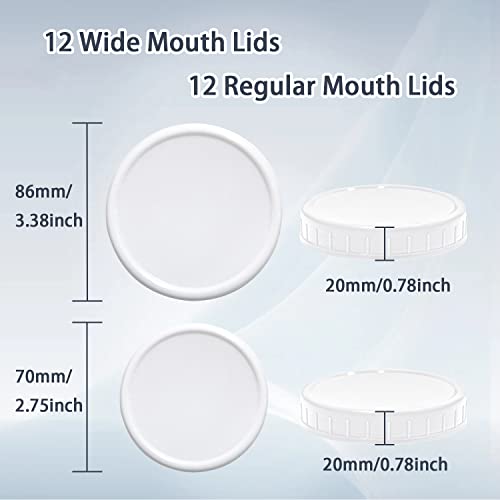 Plastic Mason Jar Lids 24 Pack, 12 Wide Mouth Jar Lids + 12 Regular Mouth Canning Lids With Sealing Rings Fits Ball/ Kerr Jars #TOP1