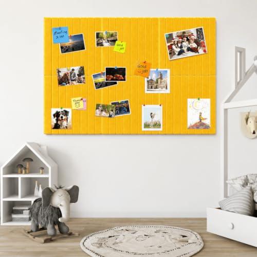 Image of QUIET CANVAS Acoustic Wall Slat Pinboard, 1x1ft, Pack 6, 50 PushPins Yellow