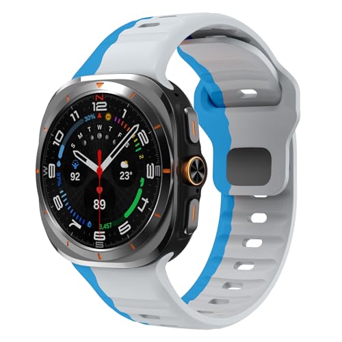 No Gap Band Compatible with Samsung Galaxy Watch Ultra Strap Silicone Soft Wristband Sport Replacement Strap Men Women (Grey and Blue/No Watch)