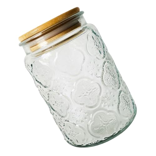 Cabilock jarra de vidrio matraz botes de azúcar café té contenedor de avena botes de te casa botes hermeticos mason jars suministro de almacenamiento bote de almacenamiento retro de madera