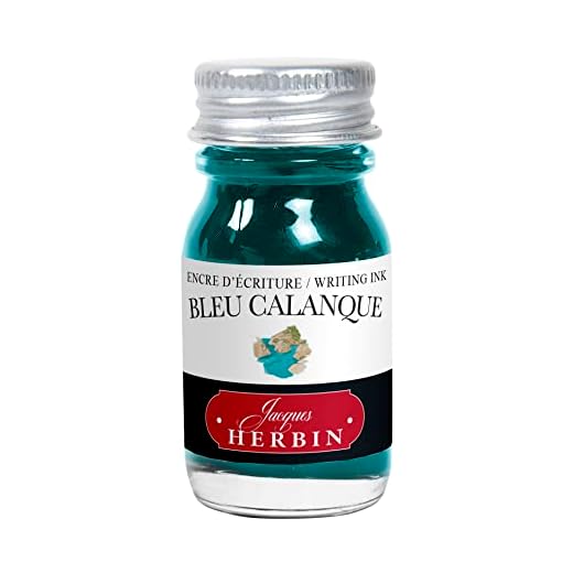Jacques Herbin - Ref 11514T - Tinta de escritura para plumas estilográficas y bolígrafos rollerball - Azul Calanque / Creek Blue - Botella de 10 ml, sin embalaje, objetivo cero residuos, tinta azul