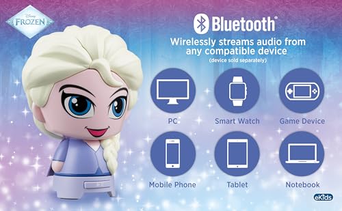 Image of eKids Disney Frozen Bluetooth Speaker with Rechargeable Battery, Portable Wireless Speaker (Frozen Elsa)