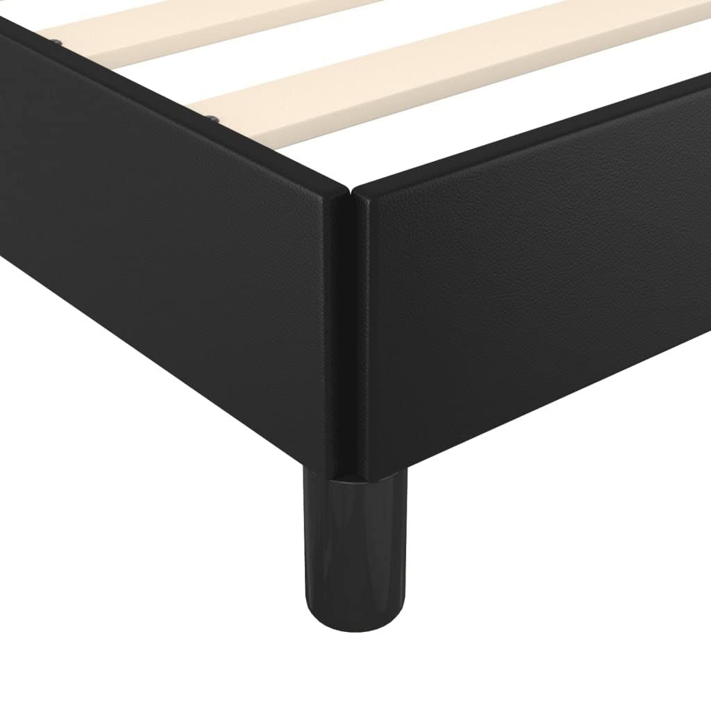 Bettgestell Schwarz 90x200 cm Kunstleder mit stabilen Stützbeinen und Sperrholzlatten, schmutzabweisend und pflegeleicht, einfache Reinigung mit feuchtem Tuch, inklusive