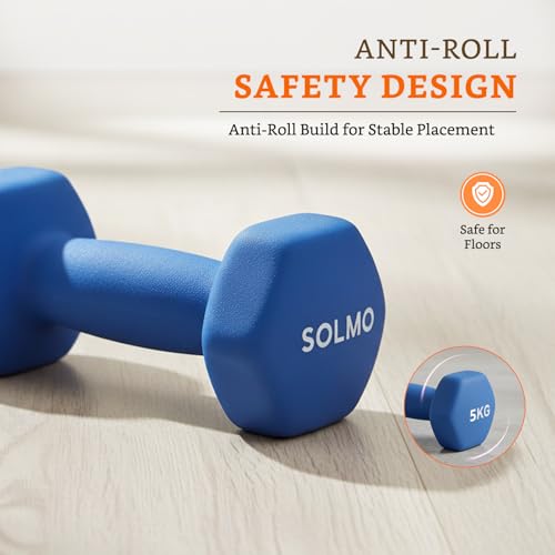 Image of Amazon Brand - Solimo Neoprene Dumbbell 5 Kg, Set of 2 (Blue)