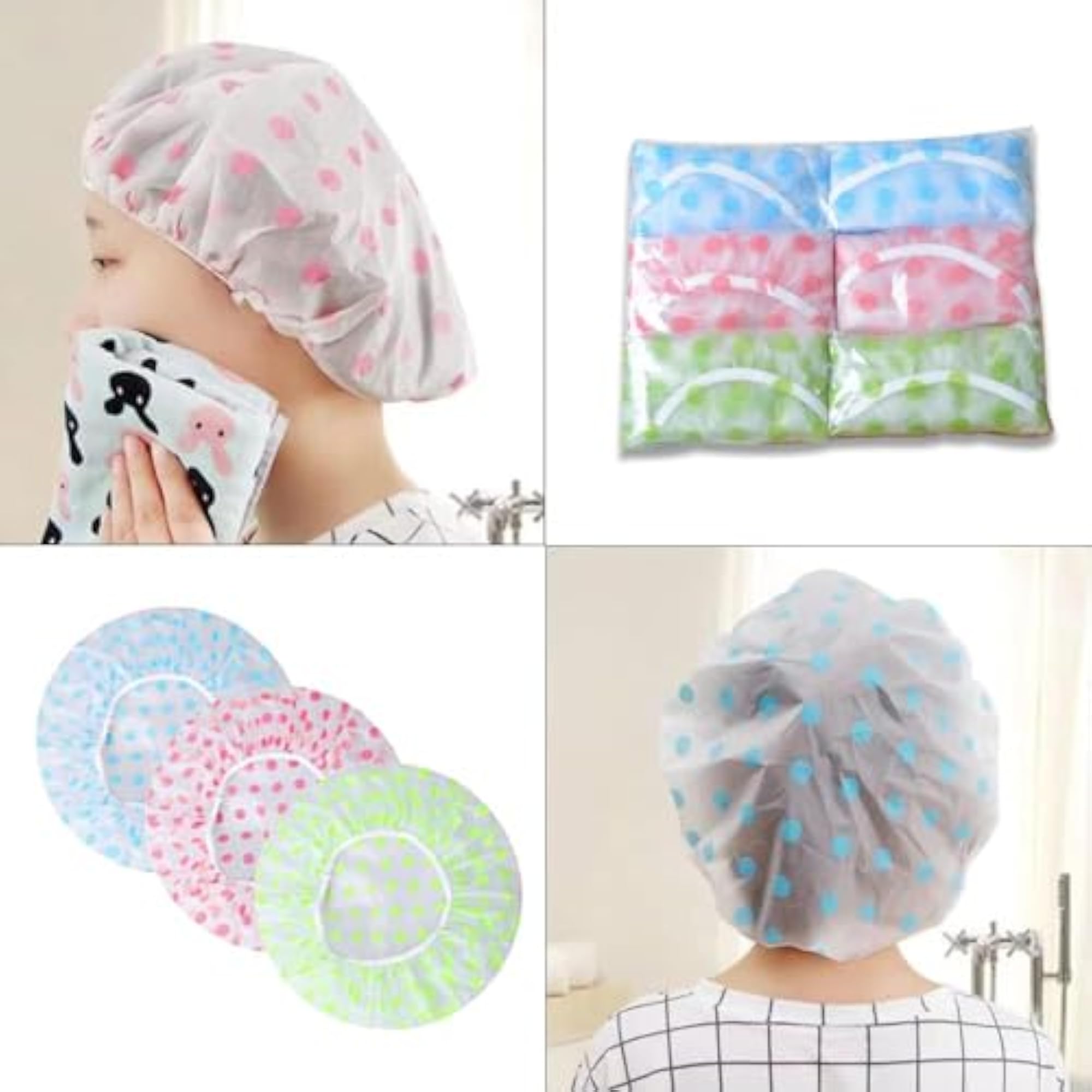 Waterproof Bath Caps for Women & Kids, Pack of 3