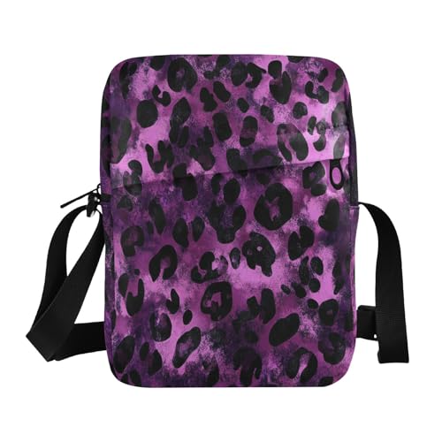 mens messenger bag crossbody bag men Shoulder Handbags Adjustable Strap for outdoor sports outdoor sports- Black Purple Leopard