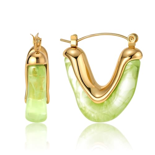 Image of Fullpop Vintage Earrings for Women, Chunky 14K Gold Plated Resin Hoop Earrings Lightweight Hollow Drop Earrings Hypoallergenic Earrings for Women Vintage Anthropologie Jewelry Gifts for Women