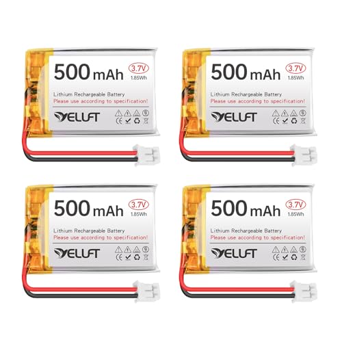 YELUFT 4pcs 3.7V 500mAh Lithium Polymer Battery 1S 1C 602535 Rechargeable Batteries with Protective Board and PH2.0 Plug for Electronic Device, RAK WisBlock Meshtastic