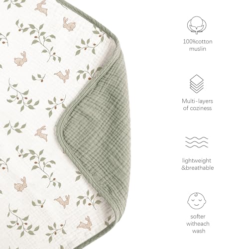 Image of Konssy Muslin Baby Blankets, Super Soft 100% Cotton Crib Blanket | Soft Lightweight Nursery Swaddling Wrap for Girls Boys, Infant Toddler, 40 X 36 In, Rabbit