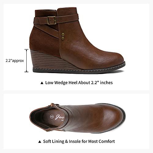 Jeossy Women's 9636 Wedge Boots For Women, Comfortable Ankle Wedge Booties, Low Wedge Heel With Side Zipper Cognac/Whisky Brown Size 9(Djy9636 Cognac 09) #TOP6