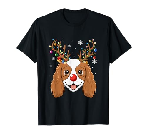 Reindeer Cavalier King Charles Spaniel Colorful Xmas Lights T-Shirt