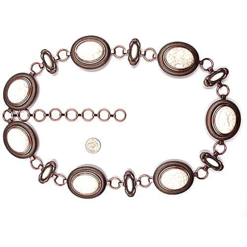 Rosemarie & Jubalee Cowgirl Chic Statement Western Linked Conchos With Natural Howlite Stones On Waist Chain Belt (Natural Howlite Copper Tone, Large-XLarge, 40"+7.5" Extender)4
