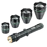 UniqueFire 1508 Black IR 940NM T67(67mm) Infrared Light Night Vision Flashlight Adjustable Focus Zoomable Torch with 38MM, 50MM and 75MM Lens Head Changeable kit Set for Night Hunting (940
