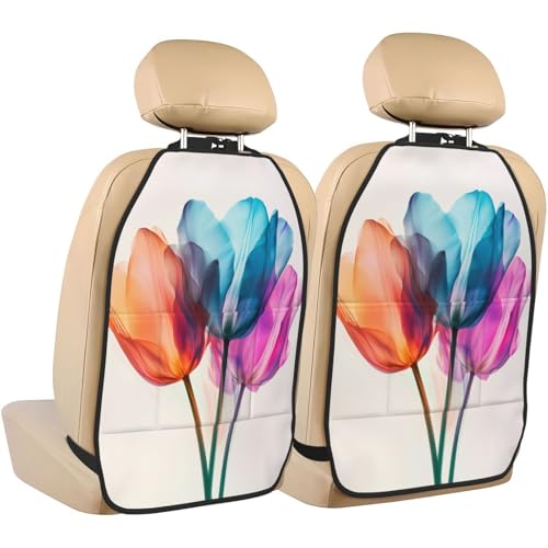 Tulips With Glowing Lights Car Seat Back Kick Protectors,2 Pack Kick Mats With Storage Pockets For Vehicles To Protect From Dirt Mud Scratches