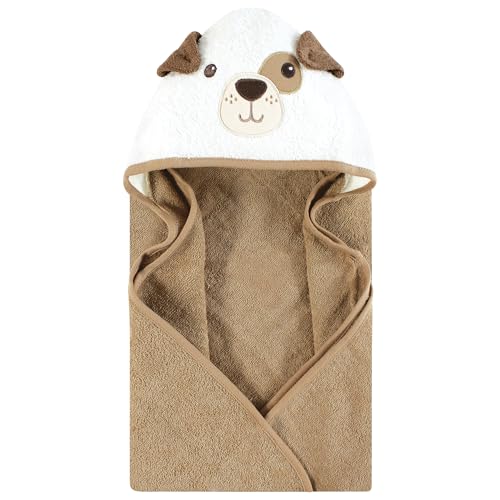 Image of Hudson Baby Unisex Baby Cotton Poly Animal Face Hooded Towel, Brown Gingham Puppy, One Size