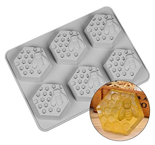Matin Silicon Soap, Chocolate and Candy Moulds, 6 Cavity, Silver Color, Hexagon Honeybee Shape, Reusable (SSM083)